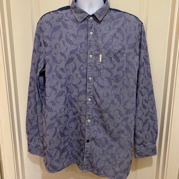 Marc Ecko Cut & Sew Long Sleeve Button Down Blue Gingham Paisley Size XL - Picture 1 of 8